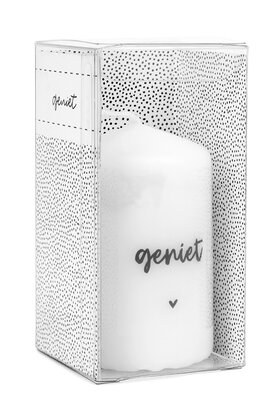 Cadeau: mini kaars 'Geniet' in cadeauverpakking