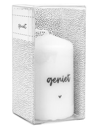 Cadeau: mini kaars 'Geniet' in cadeauverpakking