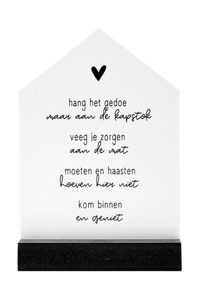 Huisje met gedichtje 'Kom binnen en geniet'
