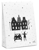Sinterklaas cadeauzakje wit met zwart patroon en grachtenpanden en pieten- met bodem