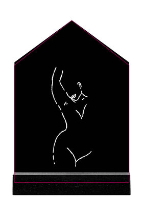 Huisje zwart met witte lijntekening vrouw - 11cm