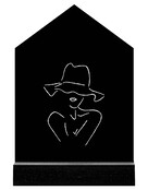 Huisje  zwart met witte lijntekening vrouw met hoed - 11cm