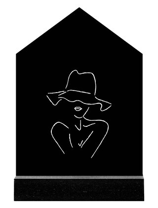 Huisje zwart met witte lijntekening vrouw met hoed - 11cm