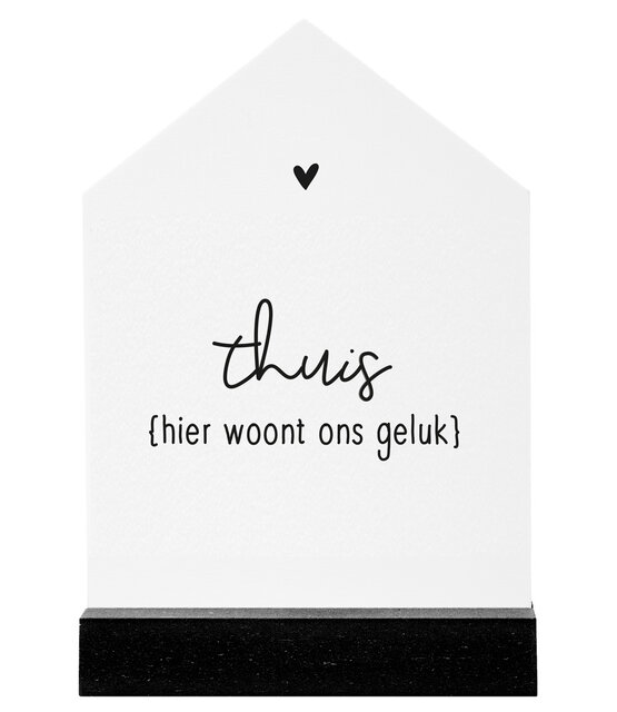 Huisje wit met zwarte tekst 'Thuis hier woont ons geluk' - 11cm