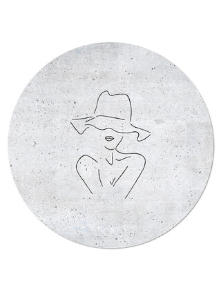 Muurcirkel (binnen) betonlook vrouw met hoed - 3 formaten