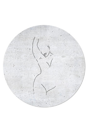 Muurcirkel (binnen) betonlook met lijntekening vrouw -  3 formaten