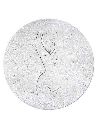 Muurcirkel (binnen) betonlook met lijntekening vrouw -  3 formaten