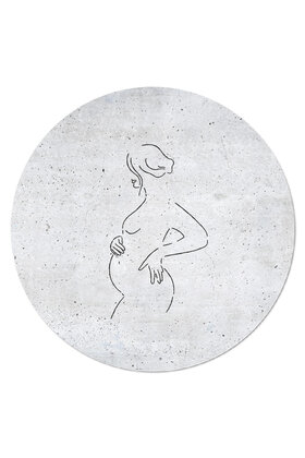Muurcirkel (binnen) betonlook met lijntekening zwangere vrouw -  3 formaten