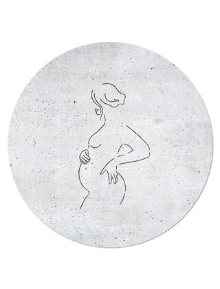 Muurcirkel (binnen) betonlook met lijntekening zwangere vrouw -  3 formaten