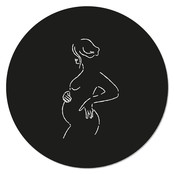 Muurcirkel zwart met lijntekening zwangere  vrouw Muurcirkel zwart met lijntekening zwangere  vrouw