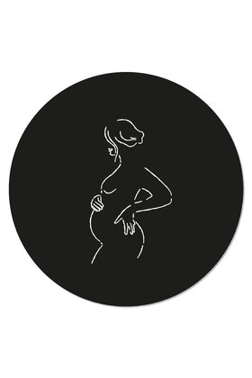 Muurcirkel (binnen) zwart met lijntekening zwangere vrouw -  3 formaten