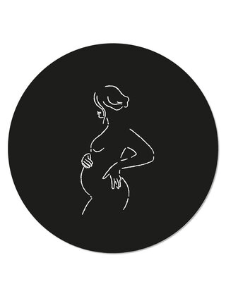 Muurcirkel (binnen) zwart met lijntekening zwangere vrouw -  3 formaten