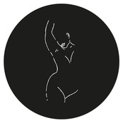 Muurcirkel zwart met lijntekening vrouw Muurcirkel zwart met lijntekening vrouw