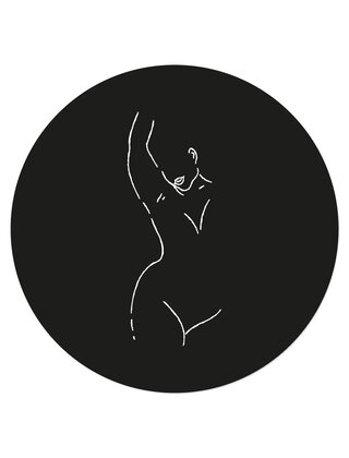 Muurcirkel (binnen) zwart met lijntekening vrouw - 3 formaten