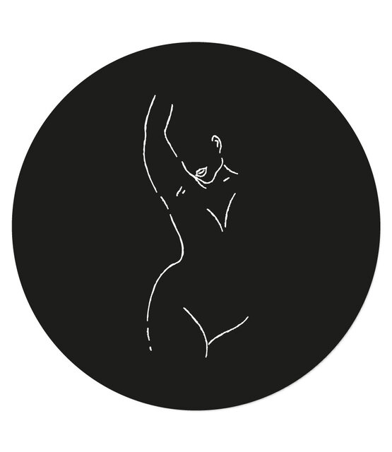 Muurcirkel zwart met lijntekening vrouw Muurcirkel zwart met lijntekening vrouw