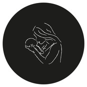Muurcirkel zwart met lijntekening vrouw met kind Muurcirkel zwart met lijntekening vrouw met kind
