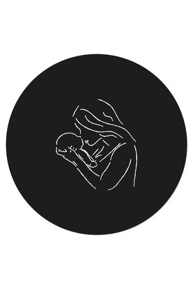 Muurcirkel (binnen) zwart met lijntekening vrouw met kind - 3 formaten