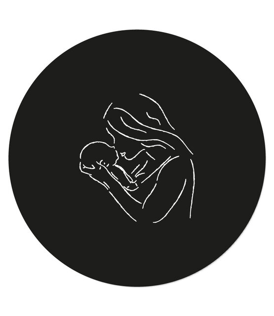 Muurcirkel zwart met lijntekening vrouw met kind Muurcirkel zwart met lijntekening vrouw met kind