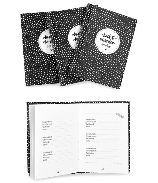 Wachtwoorden boekje zwart wit dots | A6 formaat