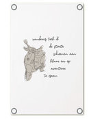 Tuinposter  lijntekening scooter met tekst 'Klaar om op avontuur te gaan'