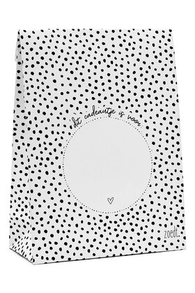 Cadeauzakje zwart wit patroon 'Dit cadeautje is voor...'