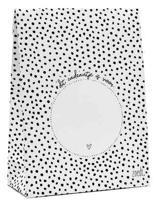 Cadeauzakje zwart wit patroon 'Dit cadeautje is voor...'