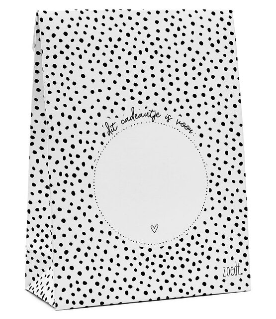Cadeauzakje zwart wit patroon 'Dit cadeautje is voor...' - met bodem Cadeauzakje zwart wit patroon 'Dit cadeautje is voor...' - met bodem