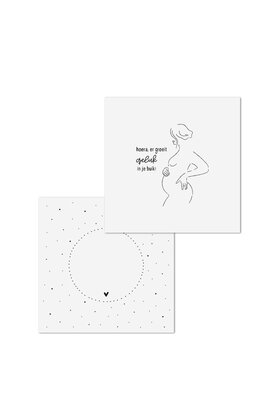 Wenskaart met tekst 'Hoera, er groeit geluk in je buik!' - met bedrukte envelop