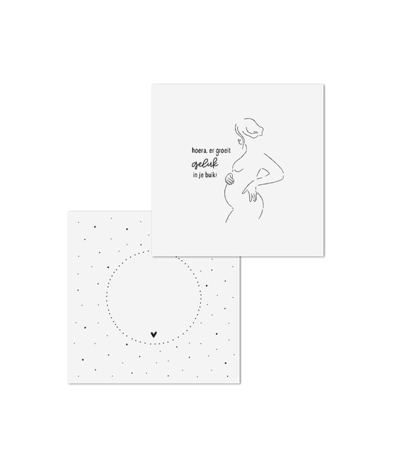 Wenskaart met tekst 'Hoera, er groeit geluk in je buik!'  met bedrukte envelop