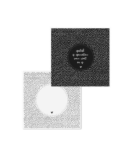 Wenskaart met tekst 'Geluk is genieten van wat er is' - met bedrukte envelop