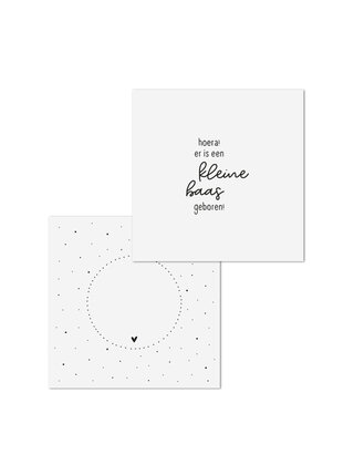 Wenskaart met tekst 'Hoera kleine baas geboren' - met bedrukte envelop