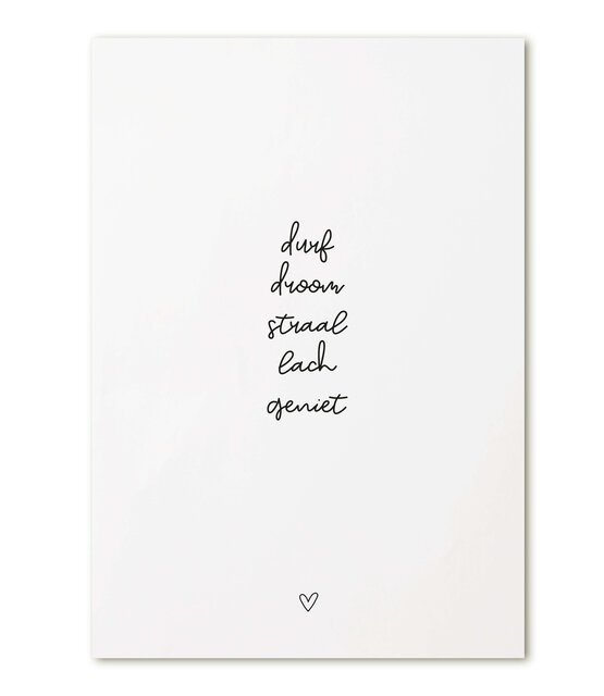 Kaart met tekst  'durf droom straal lach geniet' Kaart met tekst  'durf droom straal lach geniet'