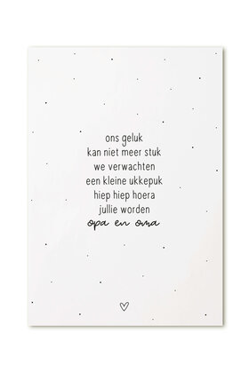 Kaart met tekst 'Hiep hiep hoera, jullie worden opa en oma'