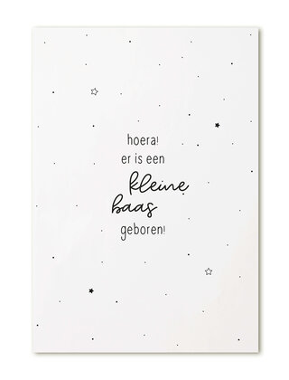 Kaart met tekst 'Hoera er is een kleine baas geboren!'