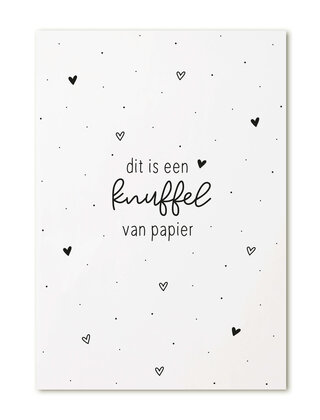 Kaart met tekst 'Dit is een knuffel van papier'