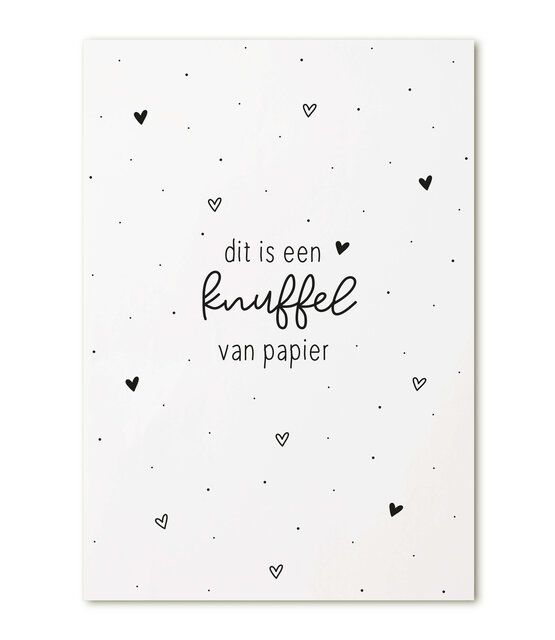 Kaart met tekst 'Dit is een knuffel van papier'