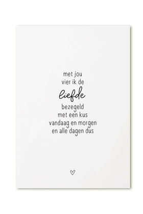 Kaart met tekst 'Met jou vier ik de liefde...'