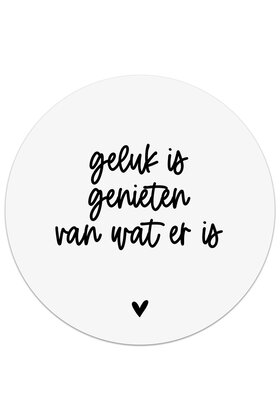 Muurcirkel (binnen) wit met tekst 'Geluk is...'  - 3 formaten