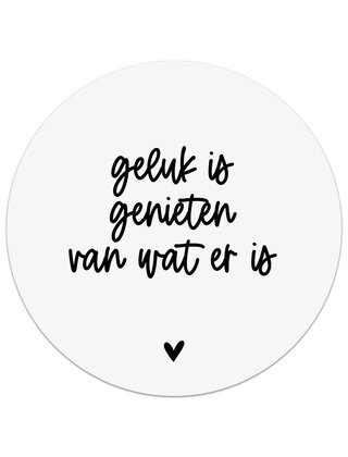 Muurcirkel (binnen) wit met tekst 'Geluk is...'  - 3 formaten
