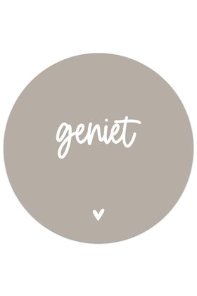 Muurcirkel (binnen) beige met tekst 'Geniet'  - 3 formaten