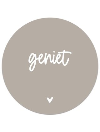 Muurcirkel (binnen) beige met tekst 'Geniet'  - 3 formaten