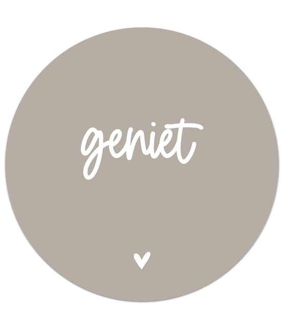 Muurcirkel beige met tekst 'Geniet' Muurcirkel beige met tekst 'Geniet'