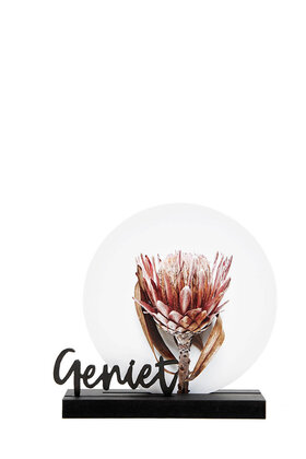 Muurcirkel standaard zwart hout - tekst Geniet