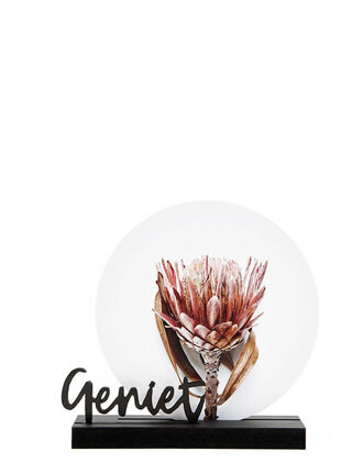 Muurcirkel standaard zwart hout - tekst Geniet