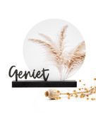 Muurcirkel standaard zwart hout - tekst Geniet Muurcirkel standaard zwart hout - tekst Geniet