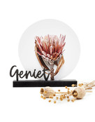 Muurcirkel standaard zwart hout - tekst Geniet Muurcirkel standaard zwart hout - tekst Geniet