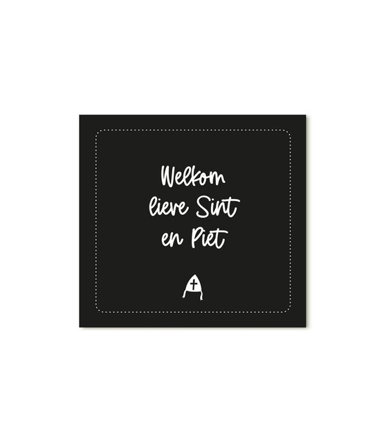 Minikaartje zwart 'Welkom lieve Sint en Piet'