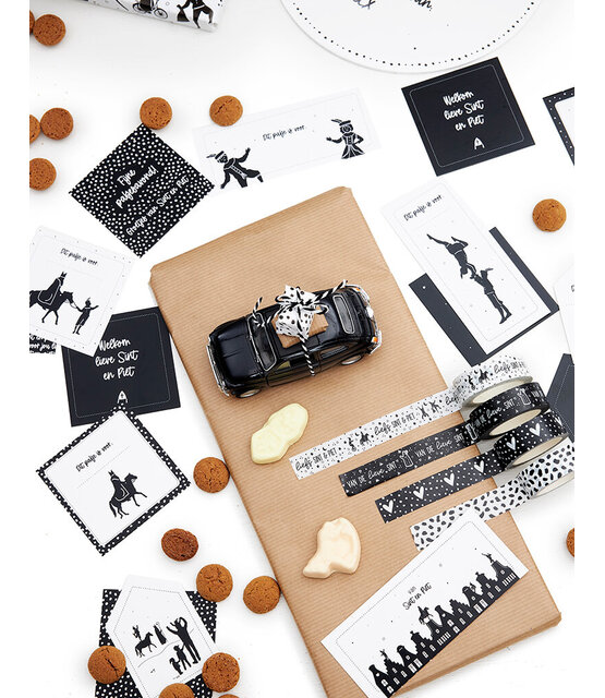 Minikaartje zwart 'Welkom lieve Sint en Piet'