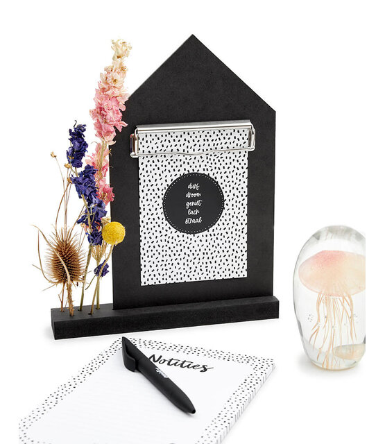 Kaart met tekst 'durf droom geniet lach straal'