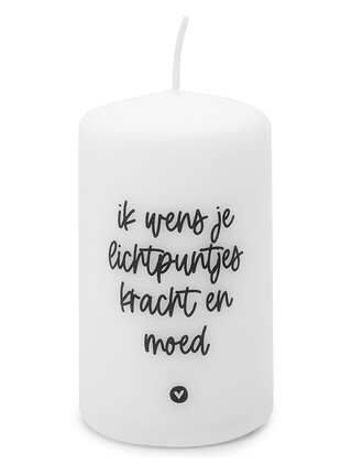 Kaars met tekst 'Ik wens je lichtpuntjes kracht en moed'